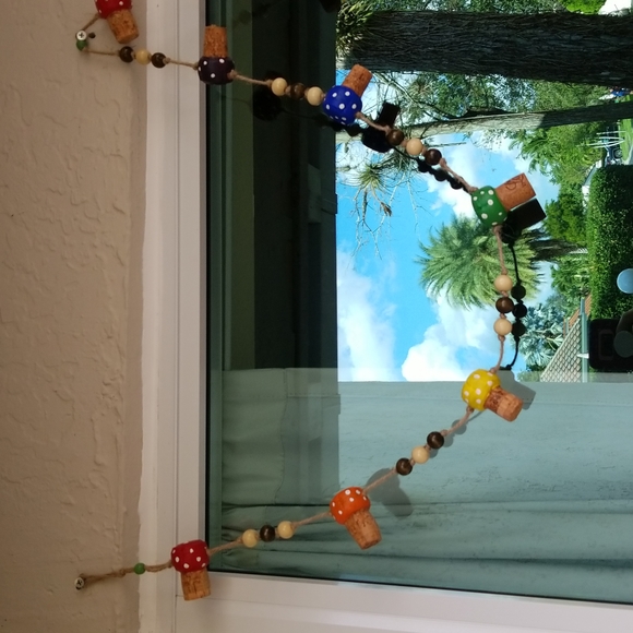 Hand Crafted Rainbow Toadstools Champagne Corks Rustic Garland - Picture 3 of 8